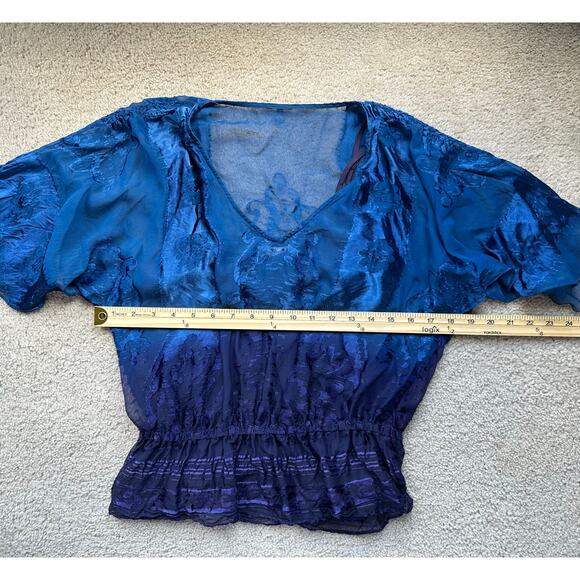 ECI New York Blue Ombré Burnout Silk Velvet Blouse Size 4 Fairycore BohoRomantic - Picture 6 of 8